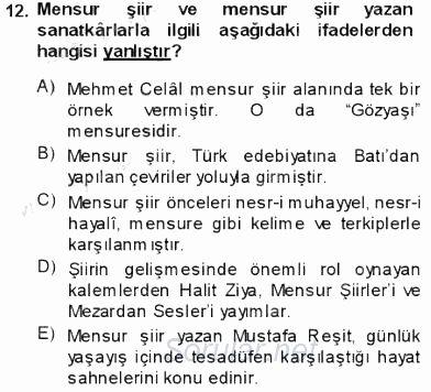 Tanzimat Dönemi Türk Edebiyatı 1 2013 - 2014 Dönem Sonu Sınavı 12.Soru