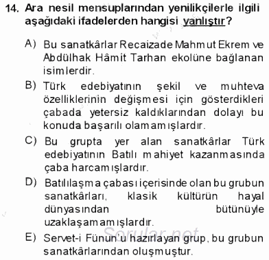 Tanzimat Dönemi Türk Edebiyatı 1 2013 - 2014 Dönem Sonu Sınavı 14.Soru