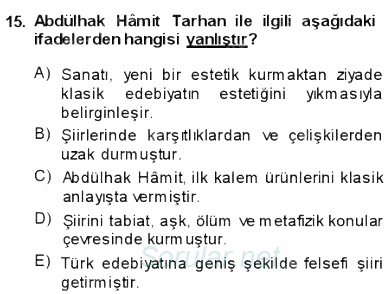 Tanzimat Dönemi Türk Edebiyatı 1 2013 - 2014 Dönem Sonu Sınavı 15.Soru