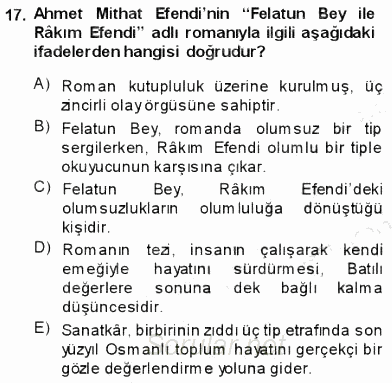 Tanzimat Dönemi Türk Edebiyatı 1 2013 - 2014 Dönem Sonu Sınavı 17.Soru