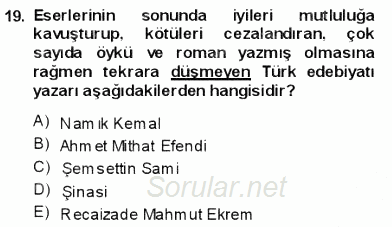 Tanzimat Dönemi Türk Edebiyatı 1 2013 - 2014 Dönem Sonu Sınavı 19.Soru