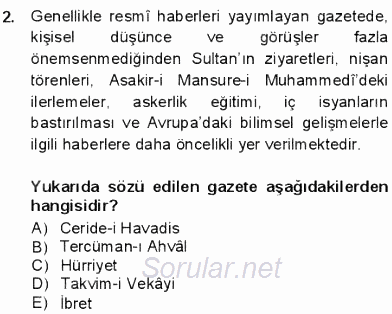 Tanzimat Dönemi Türk Edebiyatı 1 2013 - 2014 Dönem Sonu Sınavı 2.Soru