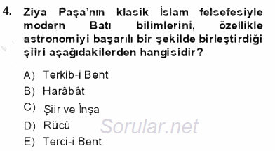 Tanzimat Dönemi Türk Edebiyatı 1 2013 - 2014 Dönem Sonu Sınavı 4.Soru