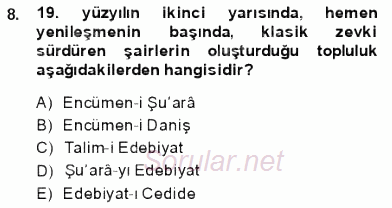 Tanzimat Dönemi Türk Edebiyatı 1 2013 - 2014 Dönem Sonu Sınavı 8.Soru