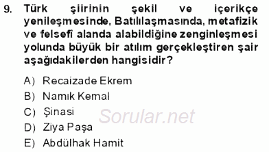 Tanzimat Dönemi Türk Edebiyatı 1 2013 - 2014 Dönem Sonu Sınavı 9.Soru