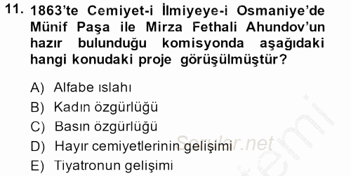 XIX. Yüzyıl Türk Dünyası 2013 - 2014 Dönem Sonu Sınavı 11.Soru