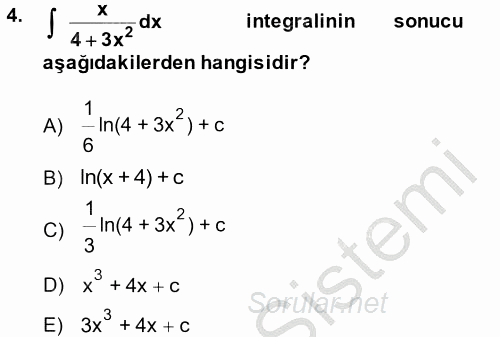 Matematik 2 2013 - 2014 Ara Sınavı 4.Soru