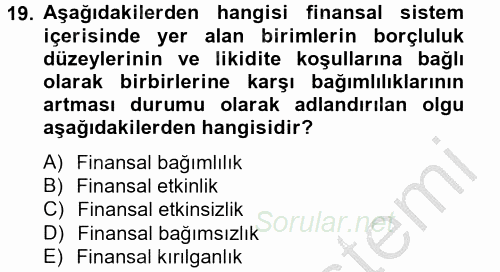 Para Politikası 2012 - 2013 Dönem Sonu Sınavı 19.Soru