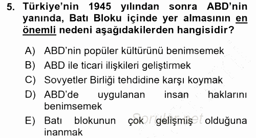 Türk Dış Politikası 1 2015 - 2016 Dönem Sonu Sınavı 5.Soru