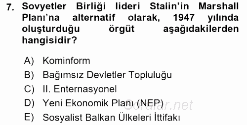Türk Dış Politikası 1 2015 - 2016 Dönem Sonu Sınavı 7.Soru
