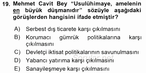 Türk Siyasal Hayatı 2015 - 2016 Dönem Sonu Sınavı 19.Soru