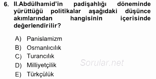 Türk Siyasal Hayatı 2015 - 2016 Dönem Sonu Sınavı 6.Soru