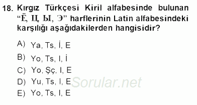 Çağdaş Türk Yazı Dilleri 2 2014 - 2015 Dönem Sonu Sınavı 18.Soru