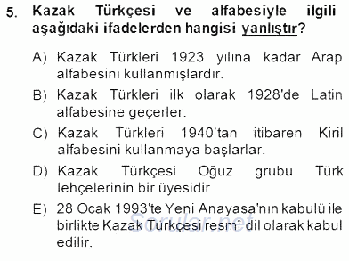 Çağdaş Türk Yazı Dilleri 2 2014 - 2015 Dönem Sonu Sınavı 5.Soru