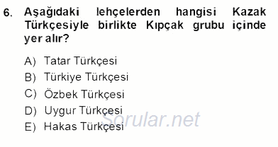 Çağdaş Türk Yazı Dilleri 2 2014 - 2015 Dönem Sonu Sınavı 6.Soru