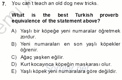 Çeviri (İng/Türk) 2013 - 2014 Ara Sınavı 7.Soru