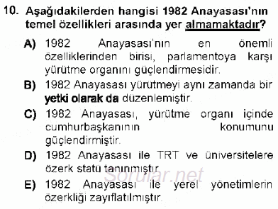 Türk Anayasa Hukuku 2012 - 2013 Ara Sınavı 10.Soru