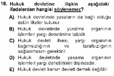 Türk Anayasa Hukuku 2012 - 2013 Ara Sınavı 16.Soru