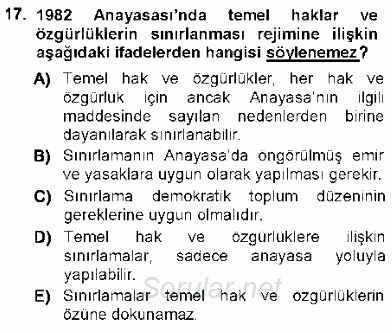 Türk Anayasa Hukuku 2012 - 2013 Ara Sınavı 17.Soru