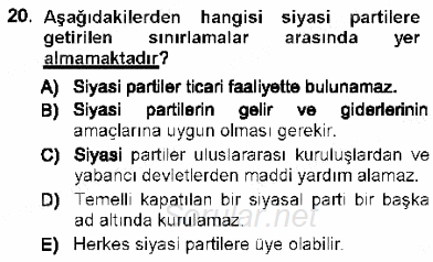 Türk Anayasa Hukuku 2012 - 2013 Ara Sınavı 20.Soru