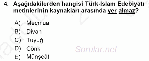 Türk İslam Edebiyatı 2016 - 2017 3 Ders Sınavı 4.Soru