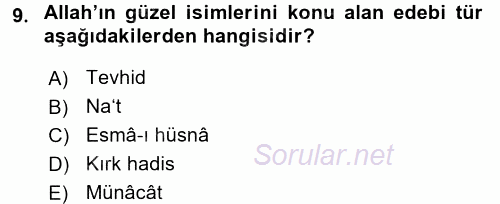 Türk İslam Edebiyatı 2016 - 2017 3 Ders Sınavı 9.Soru