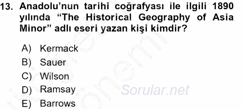 Tarihi Coğrafya 2015 - 2016 Ara Sınavı 13.Soru