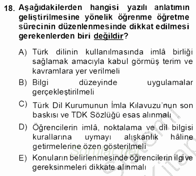 Türkçe Yazılı Anlatım 2013 - 2014 Dönem Sonu Sınavı 18.Soru