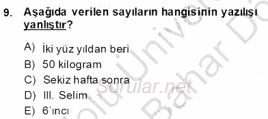 Türkçe Yazılı Anlatım 2013 - 2014 Dönem Sonu Sınavı 9.Soru