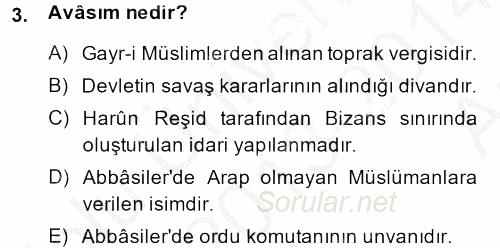 İslam Tarihi ve Medeniyeti 2 2013 - 2014 Ara Sınavı 3.Soru