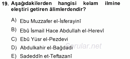 Kelam'A Giriş 2014 - 2015 Tek Ders Sınavı 19.Soru
