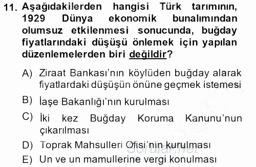 Türkiye Cumhuriyeti İktisat Tarihi 2014 - 2015 Ara Sınavı 11.Soru
