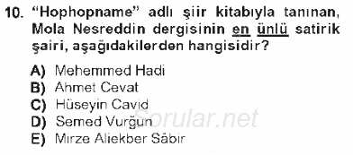 Çağdaş Türk Edebiyatları 1 2012 - 2013 Tek Ders Sınavı 10.Soru