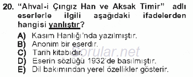 Çağdaş Türk Edebiyatları 1 2012 - 2013 Tek Ders Sınavı 20.Soru