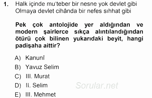 XVI. Yüzyıl Türk Edebiyatı 2012 - 2013 Ara Sınavı 1.Soru