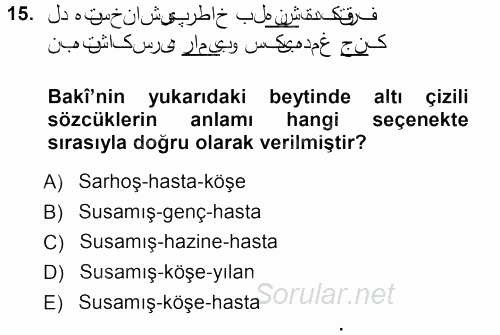 XVI. Yüzyıl Türk Edebiyatı 2012 - 2013 Ara Sınavı 15.Soru