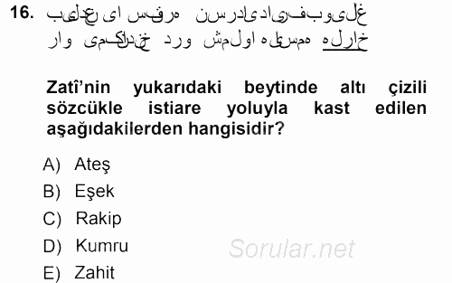 XVI. Yüzyıl Türk Edebiyatı 2012 - 2013 Ara Sınavı 16.Soru