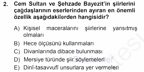 XVI. Yüzyıl Türk Edebiyatı 2012 - 2013 Ara Sınavı 2.Soru