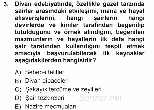 XVI. Yüzyıl Türk Edebiyatı 2012 - 2013 Ara Sınavı 3.Soru