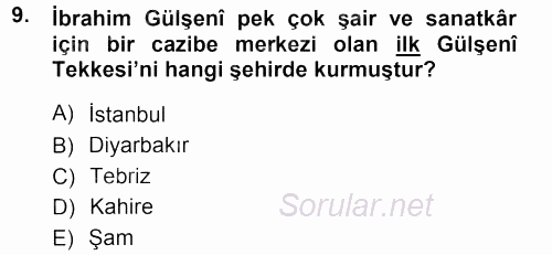 XVI. Yüzyıl Türk Edebiyatı 2012 - 2013 Ara Sınavı 9.Soru