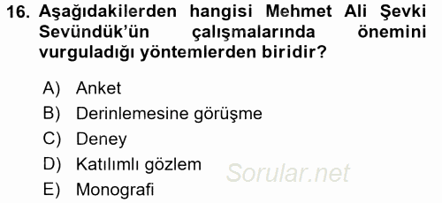 Türk Sosyologları 2016 - 2017 Ara Sınavı 16.Soru