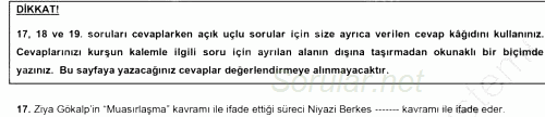 Türk Sosyologları 2016 - 2017 Ara Sınavı 17.Soru
