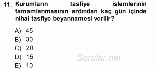 Türk Vergi Sistemi 2013 - 2014 Tek Ders Sınavı 11.Soru