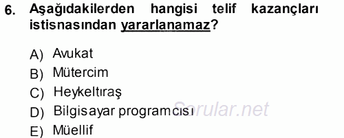 Türk Vergi Sistemi 2013 - 2014 Tek Ders Sınavı 6.Soru