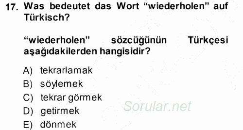 Almanca 1 2013 - 2014 Ara Sınavı 17.Soru