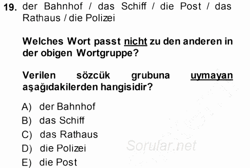 Almanca 1 2013 - 2014 Ara Sınavı 19.Soru