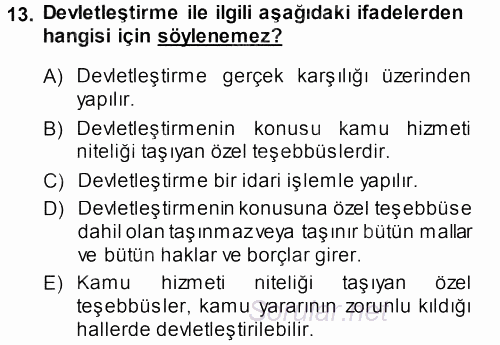 İdare Hukukuna Giriş 2013 - 2014 Ara Sınavı 13.Soru