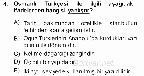 Osmanlı Türkçesine Giriş 1 2013 - 2014 Ara Sınavı 4.Soru