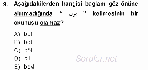 Osmanlı Türkçesine Giriş 1 2013 - 2014 Ara Sınavı 9.Soru