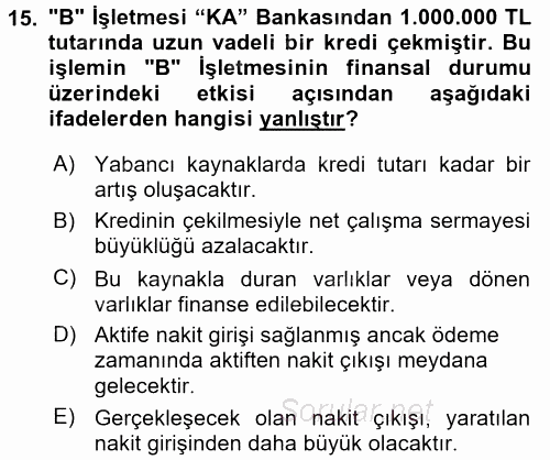 Finansal Tablolar Analizi 2017 - 2018 Ara Sınavı 15.Soru
